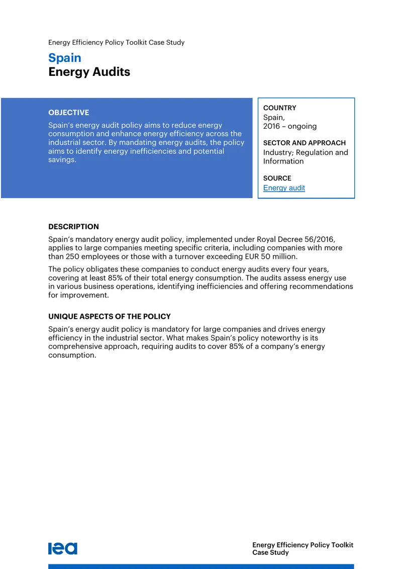 Spain Energy Efficiency Policy Toolkit Case Study