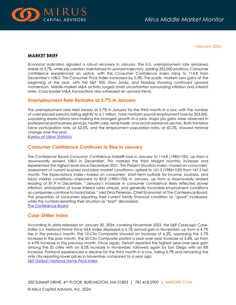 Mirus Middle Market Monitor January 2024