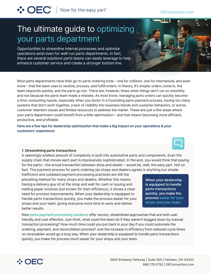 Guide to Optimizing Parts Department Operations