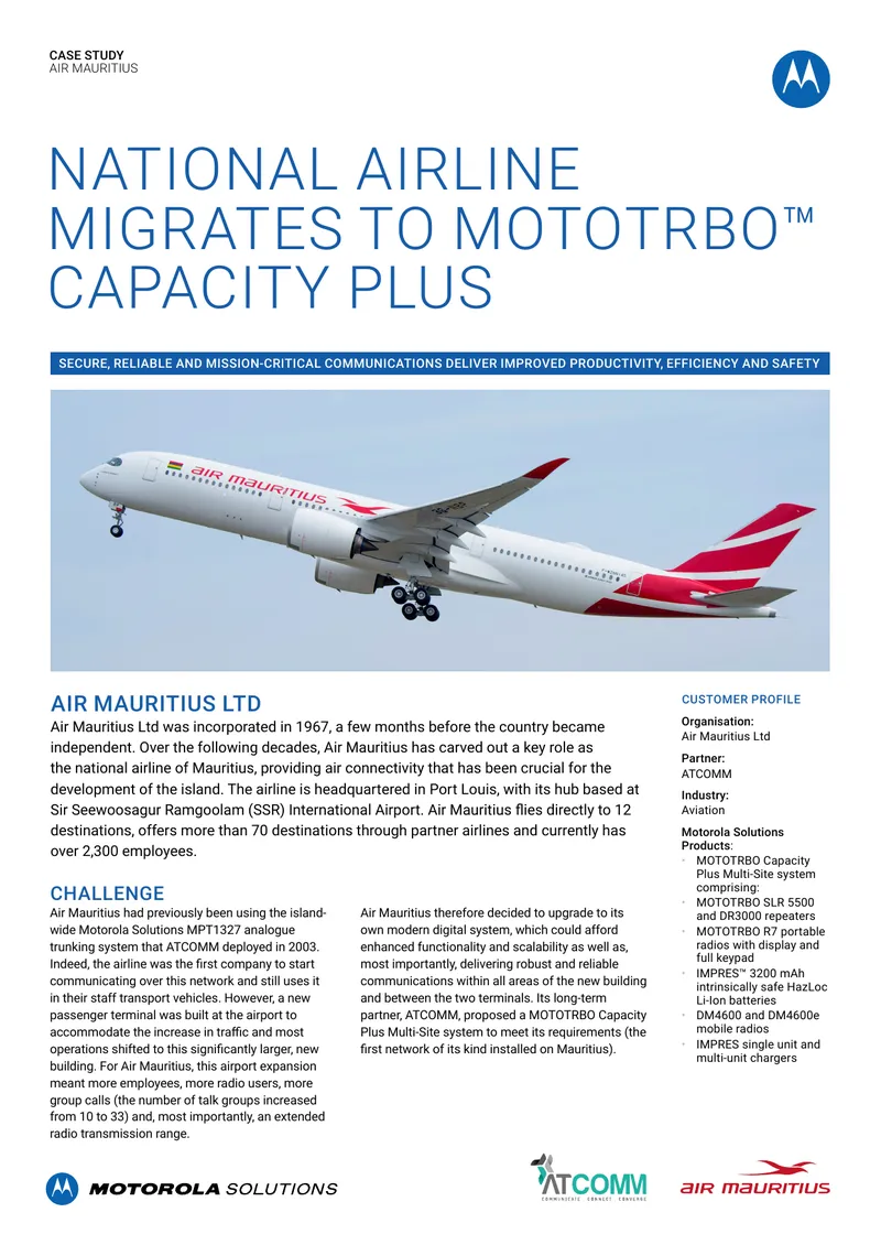 Air Mauritius Migrates to MOTOTRBO Capacity Plus