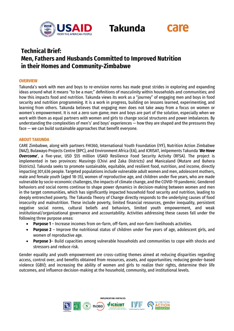 Engaging Men and Boys in Nutrition Programming