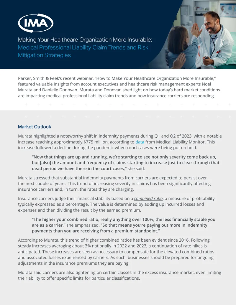 Healthcare Organization Insurability and Claim Trends