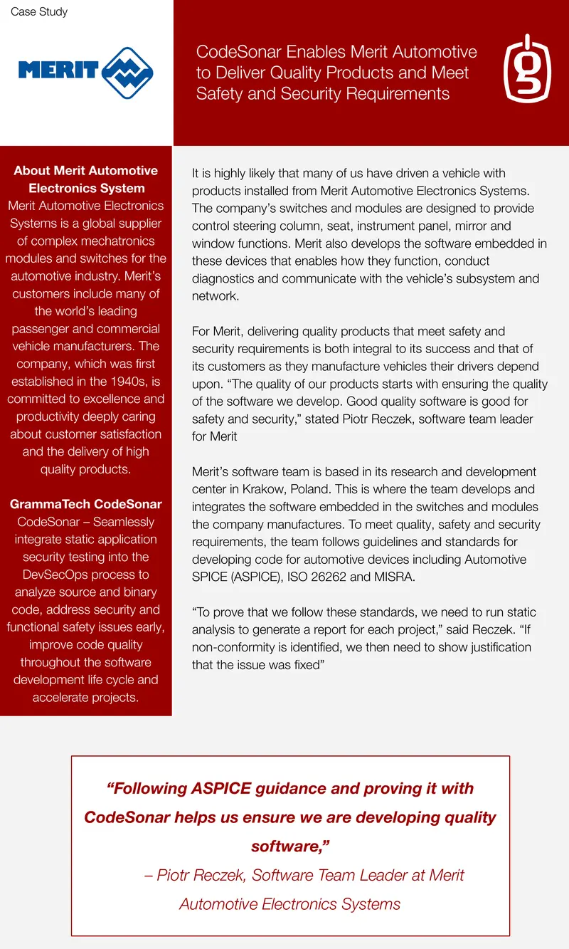 CodeSonar Implementation at Merit Automotive preview page 1