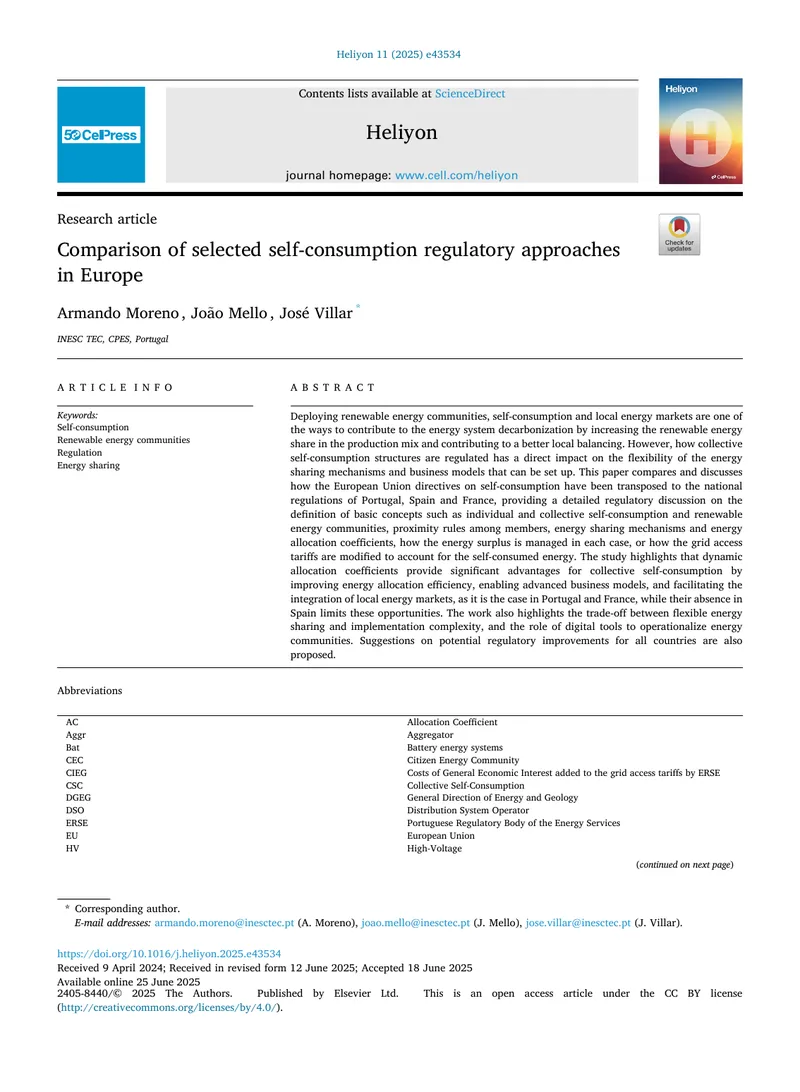 Comparison of Self-Consumption Regulatory Approaches in Europe