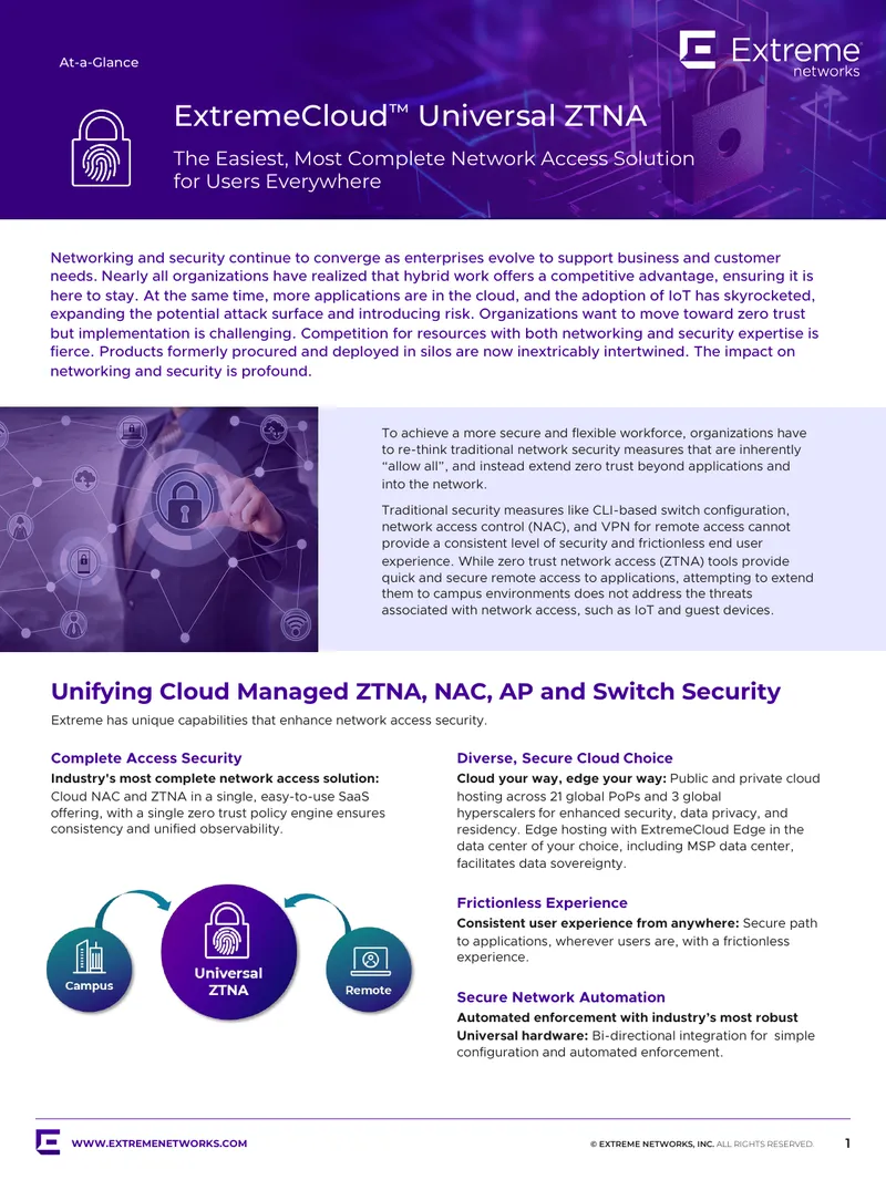 ExtremeCloud Universal ZTNA Network Access Solution