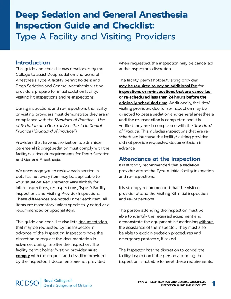 Deep Sedation and General Anesthesia Inspection Guide