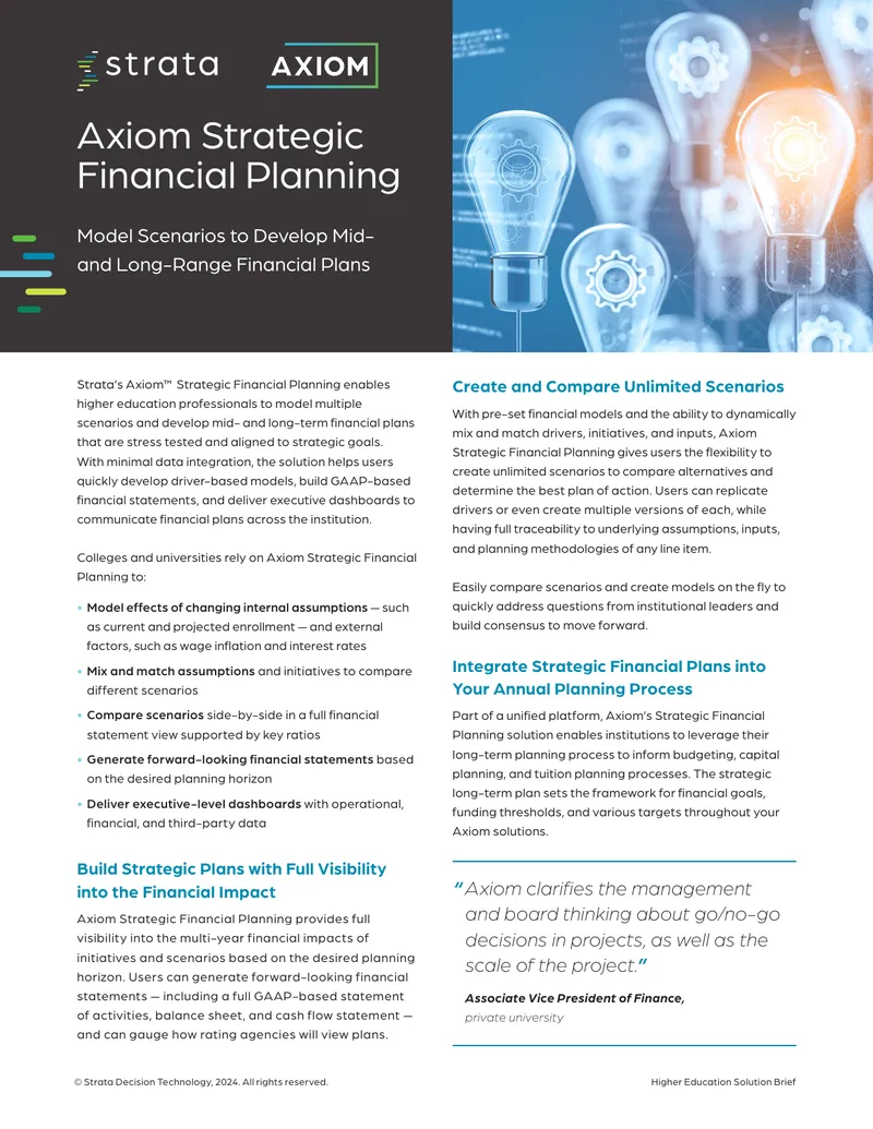 Higher Education Strategic Financial Planning Solution Brief