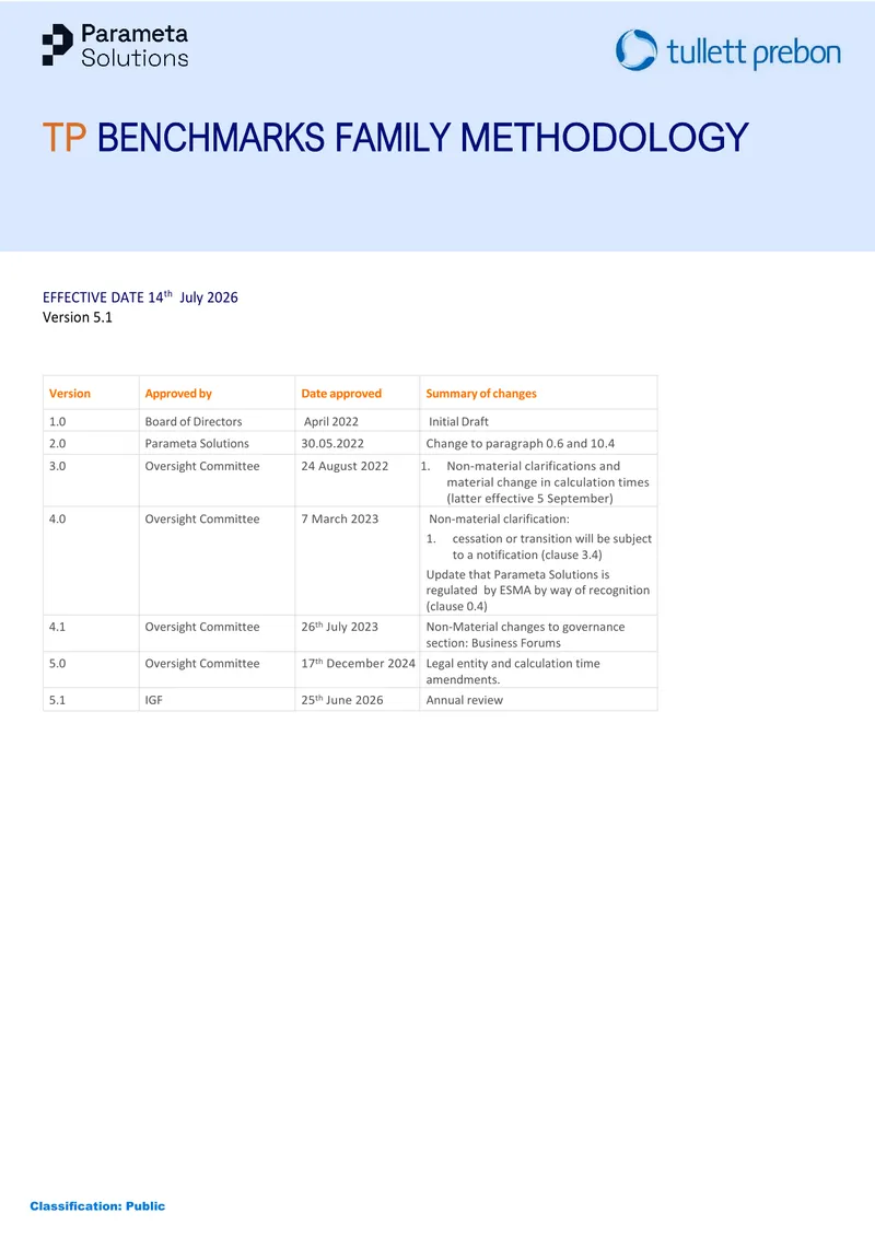 TP Benchmarks Family Methodology Document