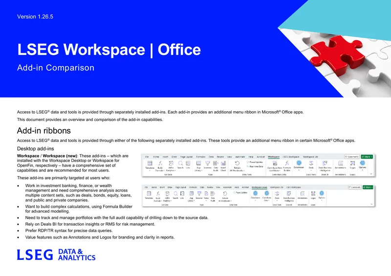 LSEG Workspace Office Add-in Comparison Document