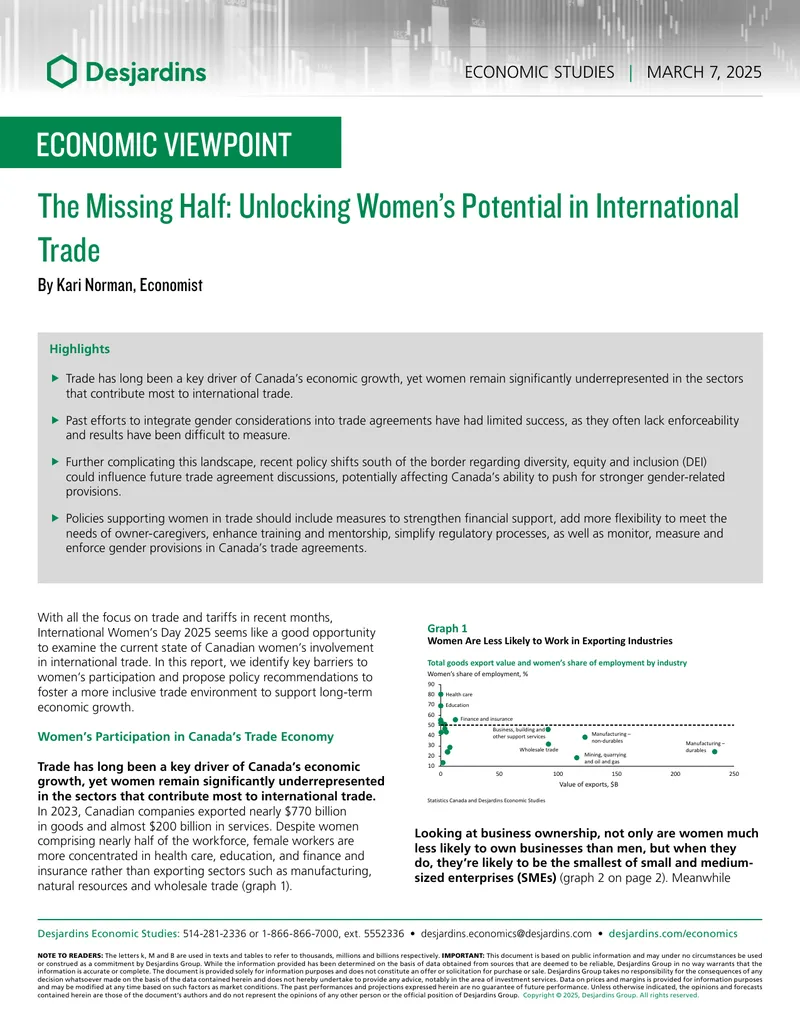 Women’s Participation in Canada’s Trade Economy