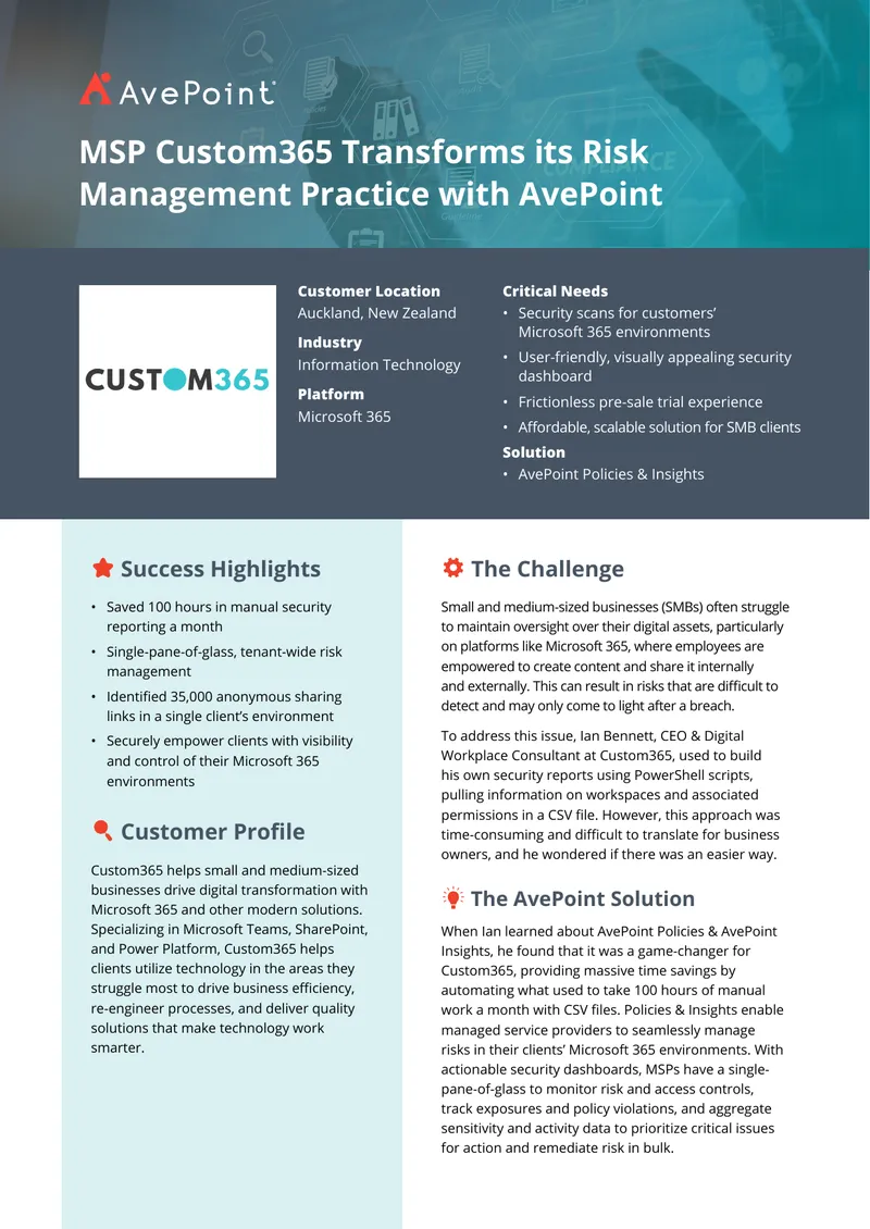 Custom365 Risk Management Transformation with AvePoint