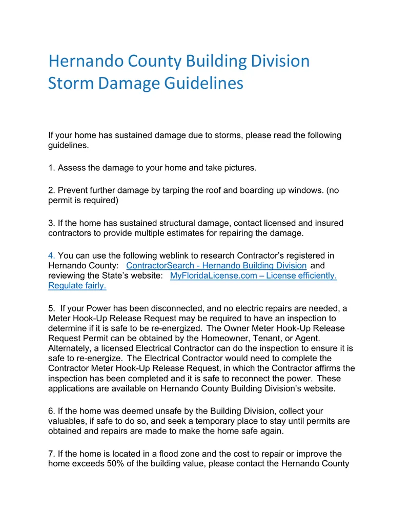 Hernando County Storm Damage Guidelines