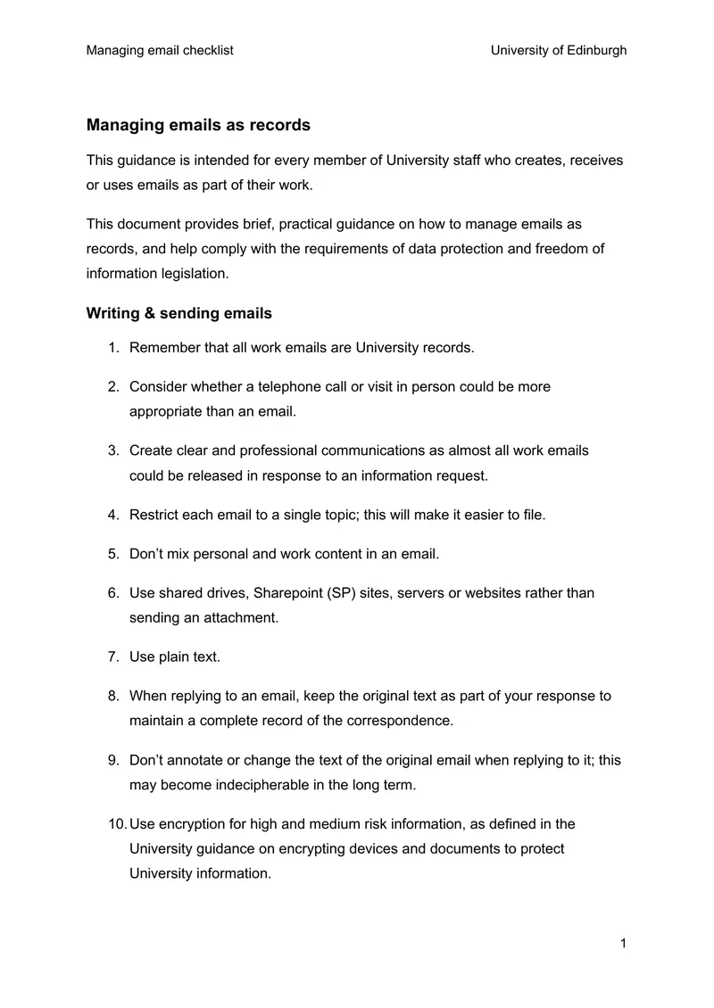 Email Management Guidelines for University Staff