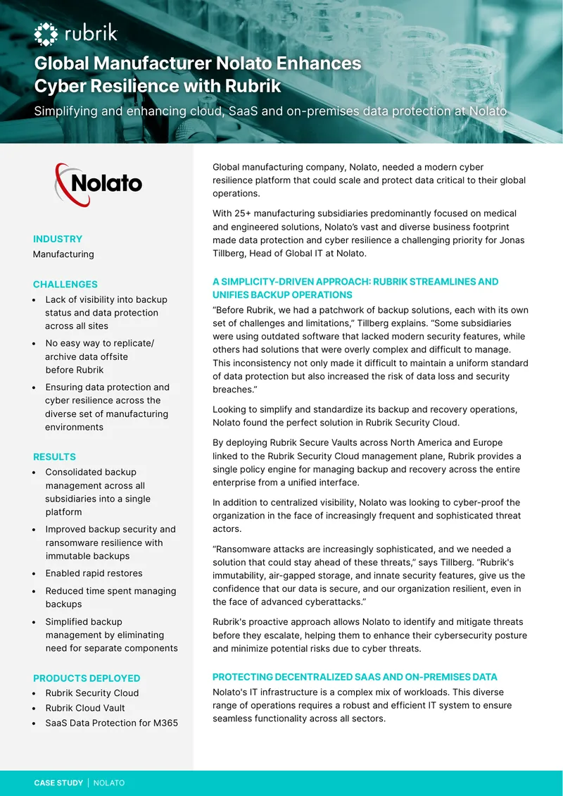 Nolato Case Study on Cyber Resilience Implementation