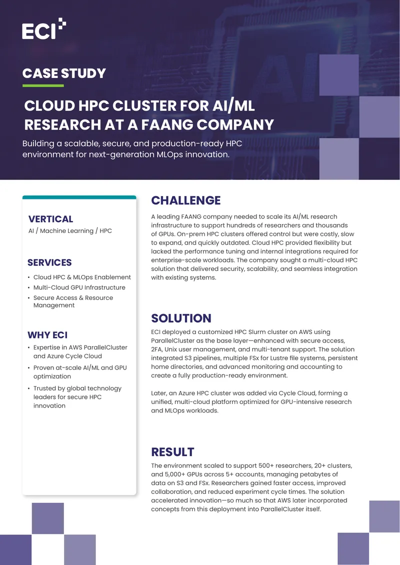 Cloud HPC Cluster for AI/ML Research Case Study