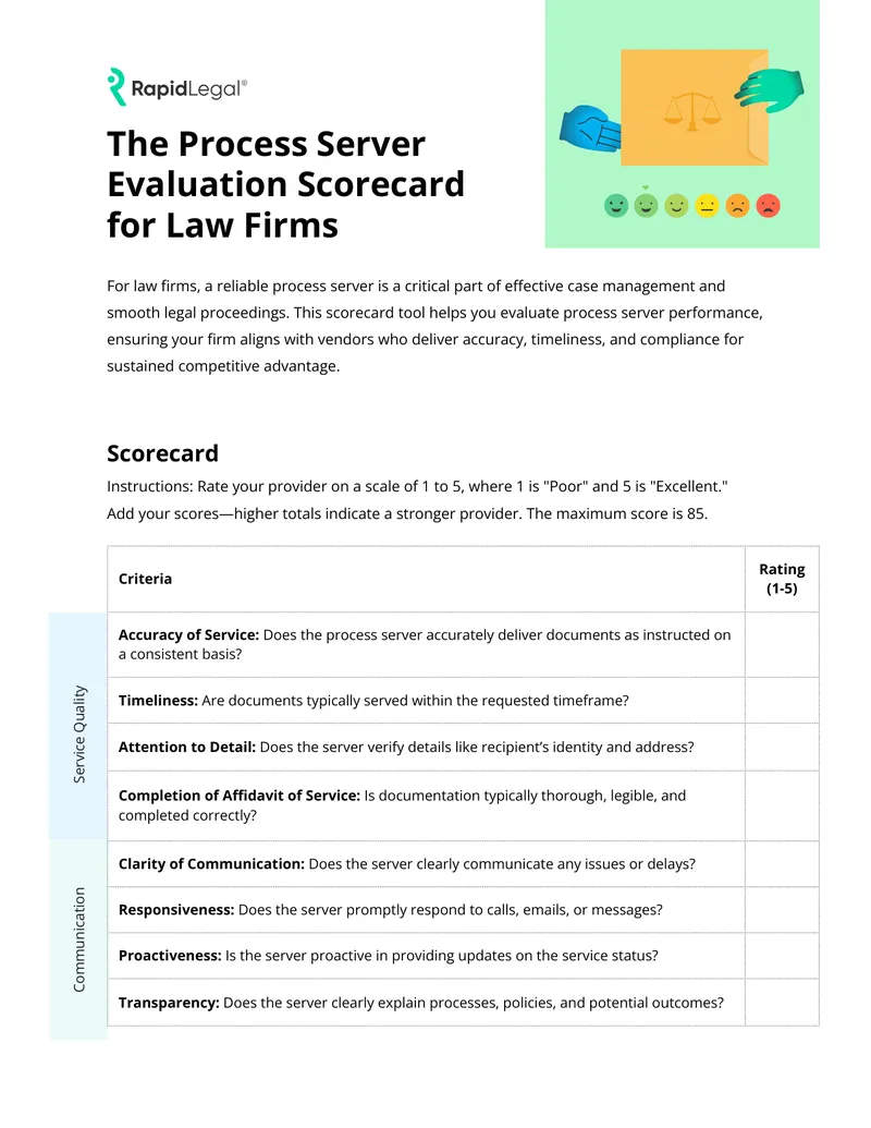 Process Server Evaluation Scorecard for Law Firms