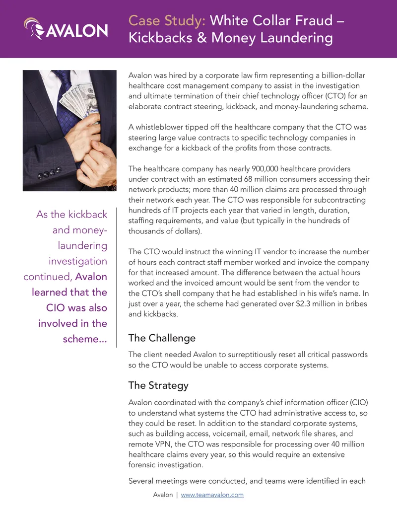 White Collar Fraud Case Study on Kickbacks and Money Laundering
