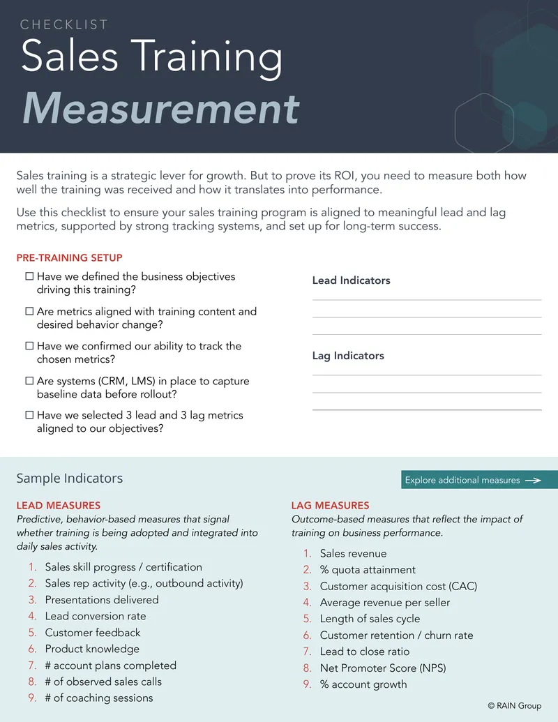Sales Training Measurement Checklist