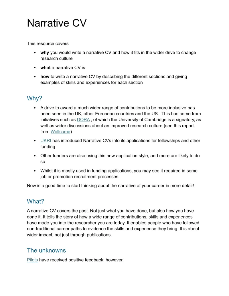 Narrative CV Writing Guide