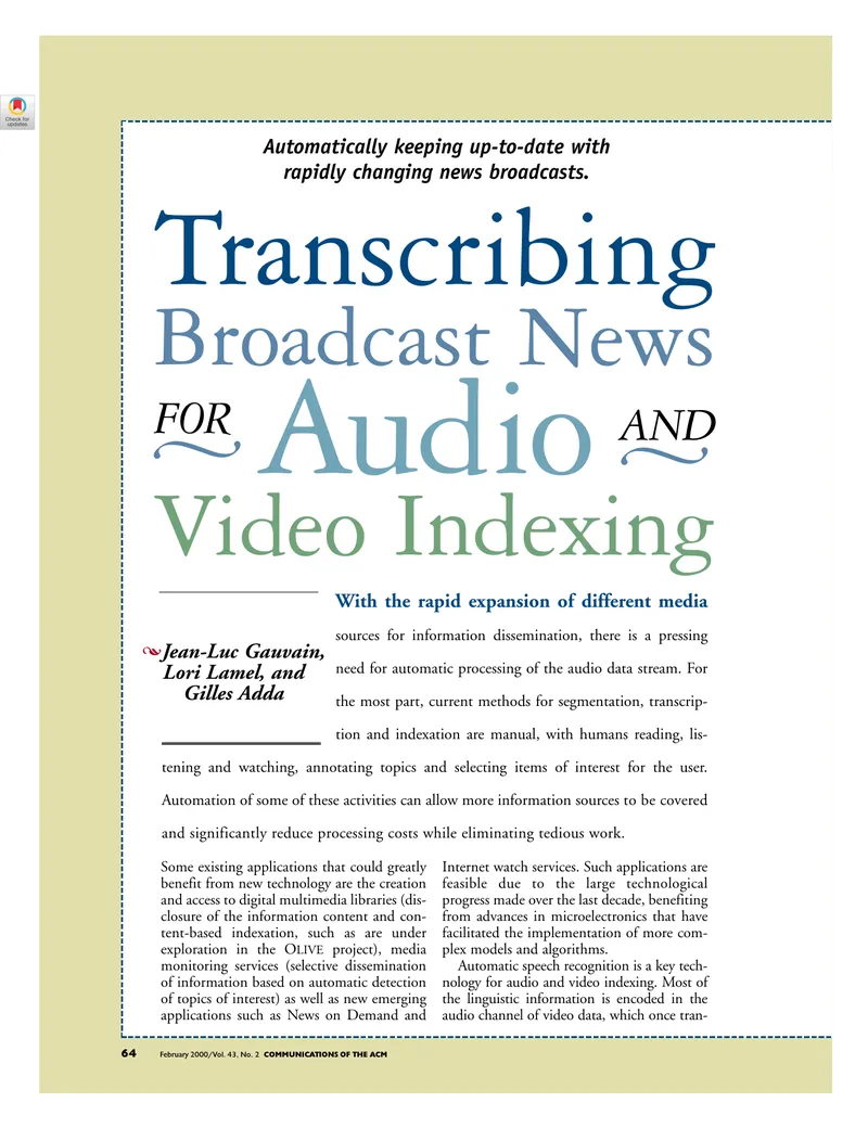 Automatic Transcription of Broadcast News Data