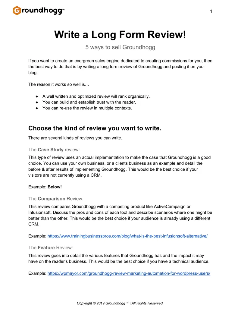 Guide to Writing Long Form Reviews for Groundhogg