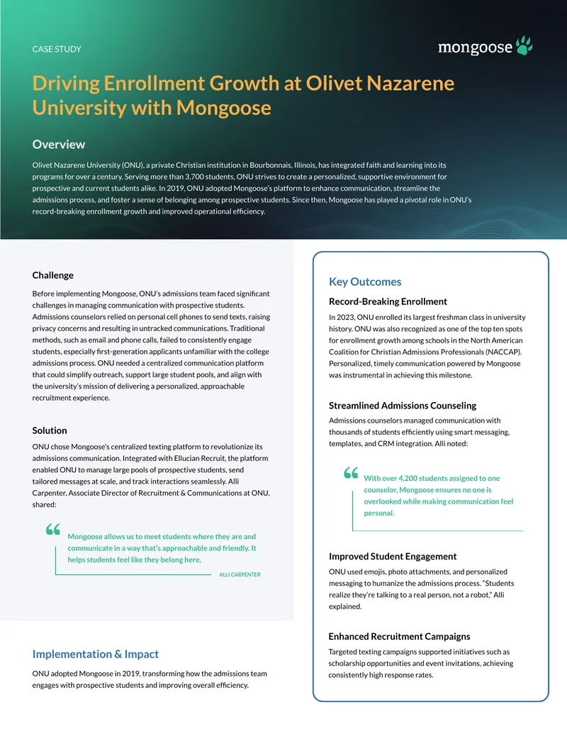 Enhancing Admissions Communication at Olivet Nazarene University