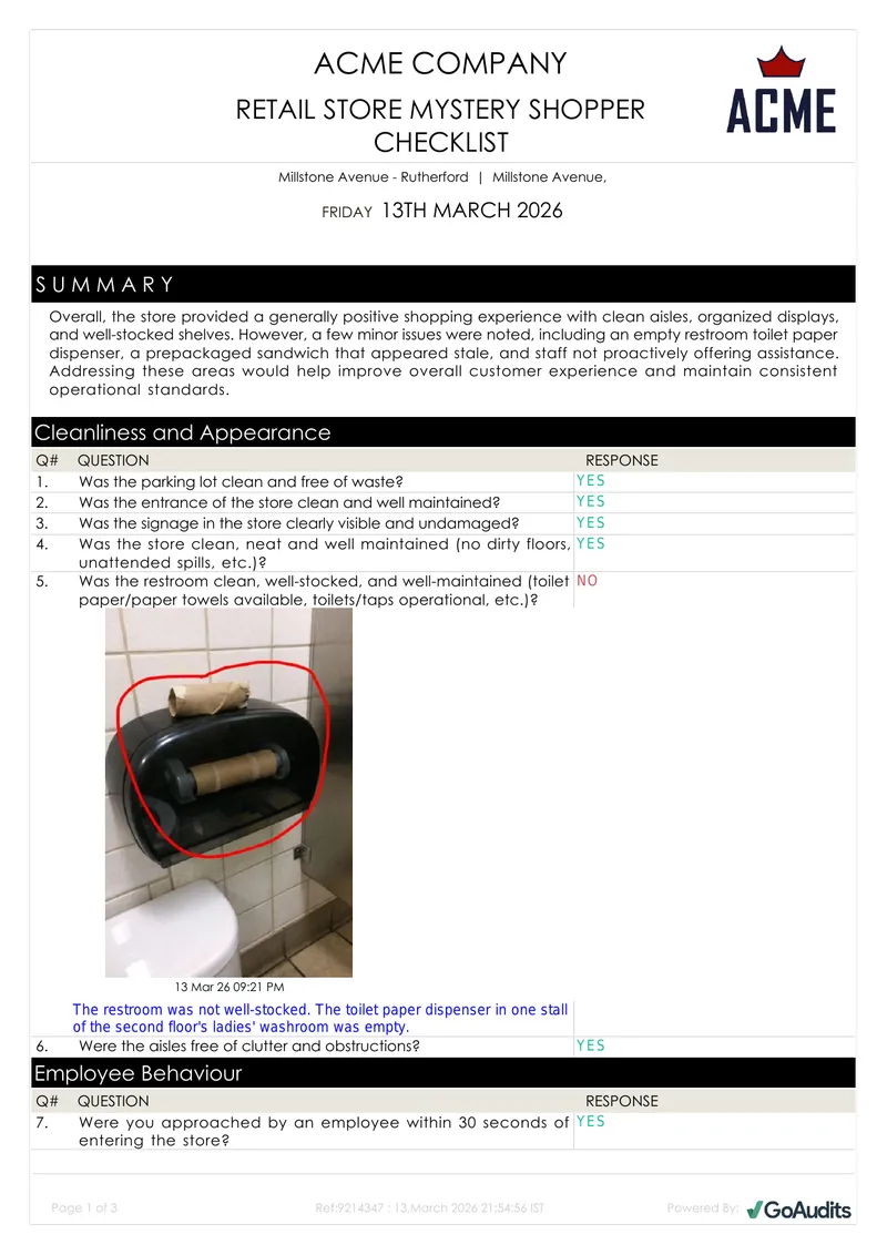 Retail Store Mystery Shopper Checklist