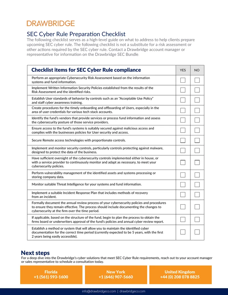 SEC Cyber Rule Preparation Checklist