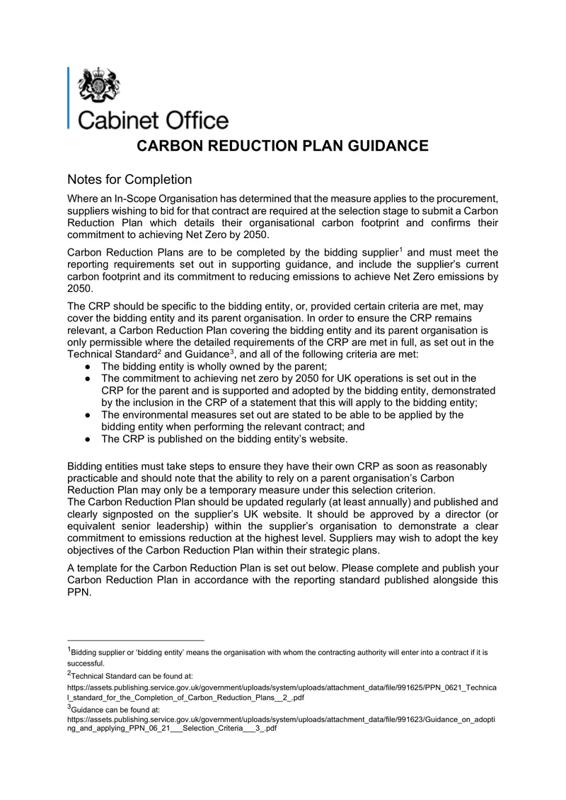 Carbon Reduction Plan Guidance for Suppliers