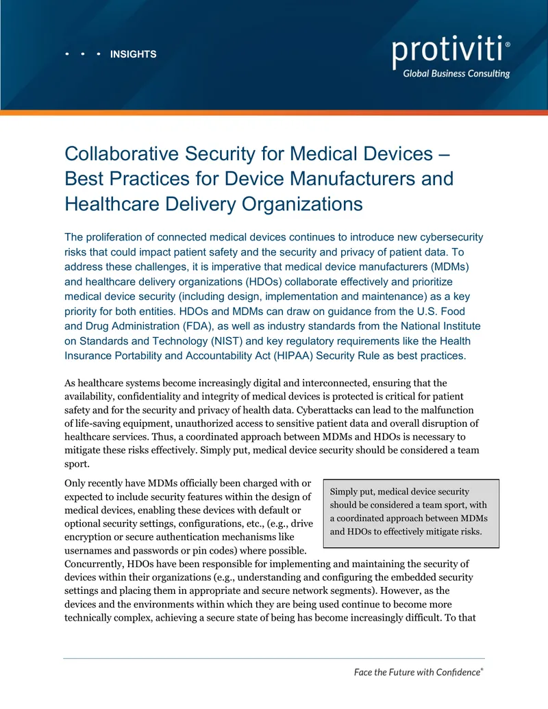 Collaborative Security for Medical Devices Best Practices