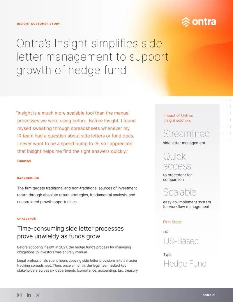 Ontra Insight Solution for Side Letter Management