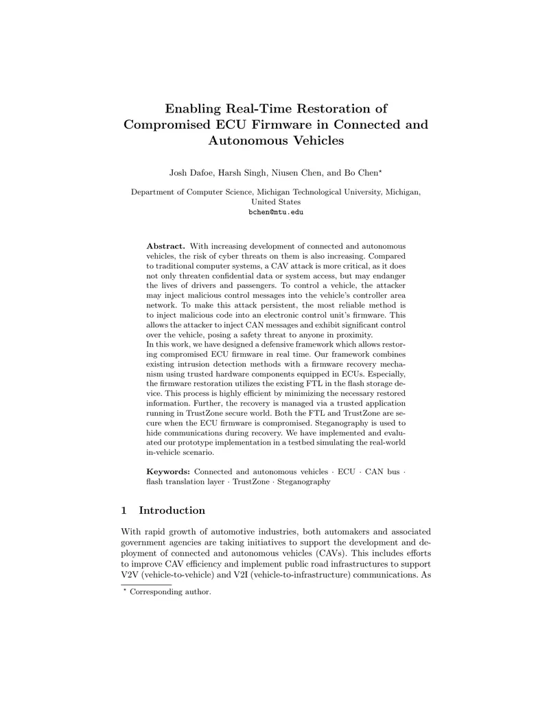Real-Time Restoration Framework for ECU Firmware
