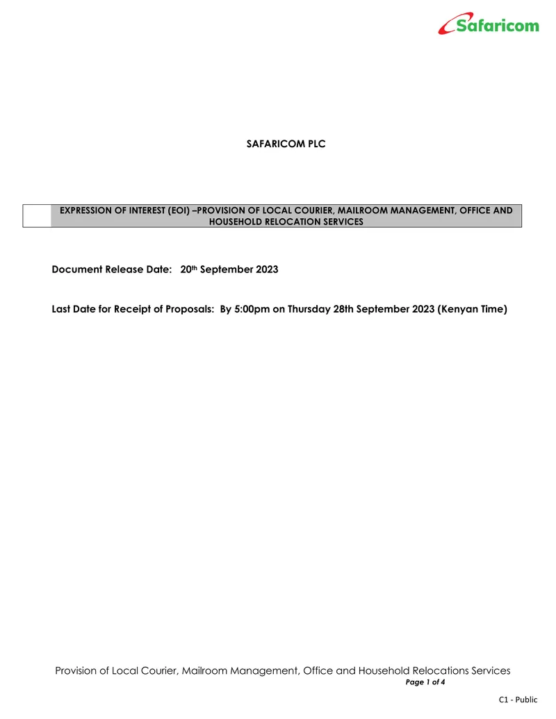 Expression of Interest for Courier and Relocation Services
