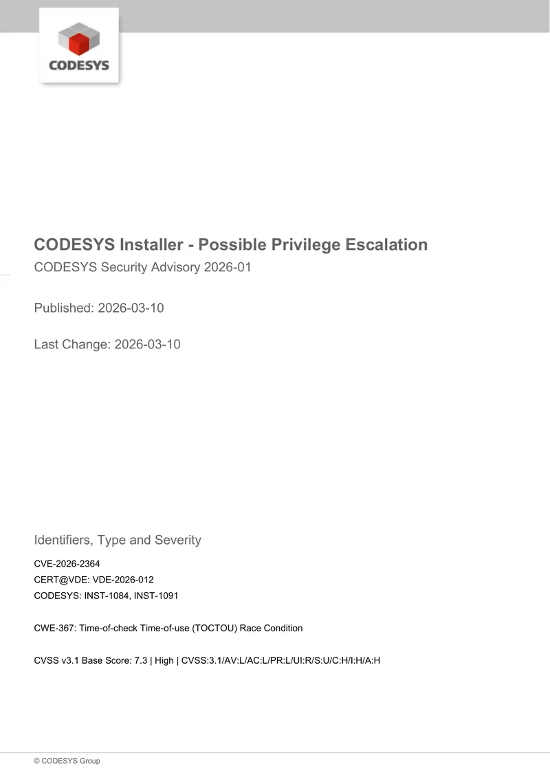 CODESYS Installer Privilege Escalation Security Advisory