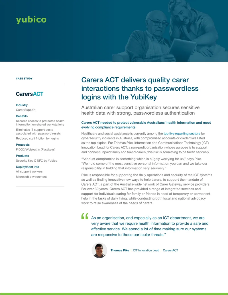 Passwordless Authentication Implementation at Carers ACT