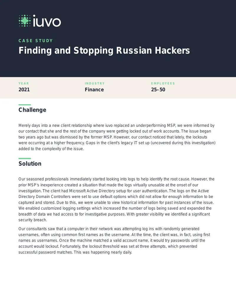 Case Study on Stopping Russian Hackers