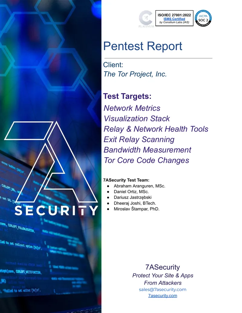 Penetration Testing Report for The Tor Project