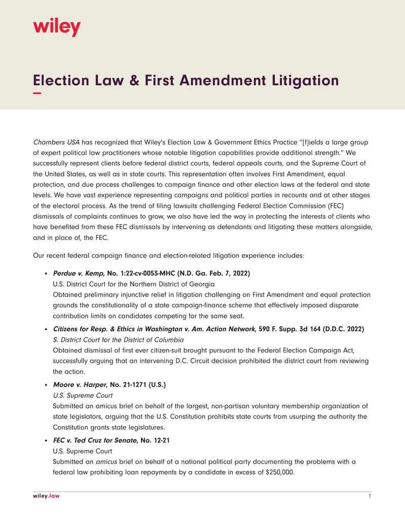 Election Law and First Amendment Litigation Overview