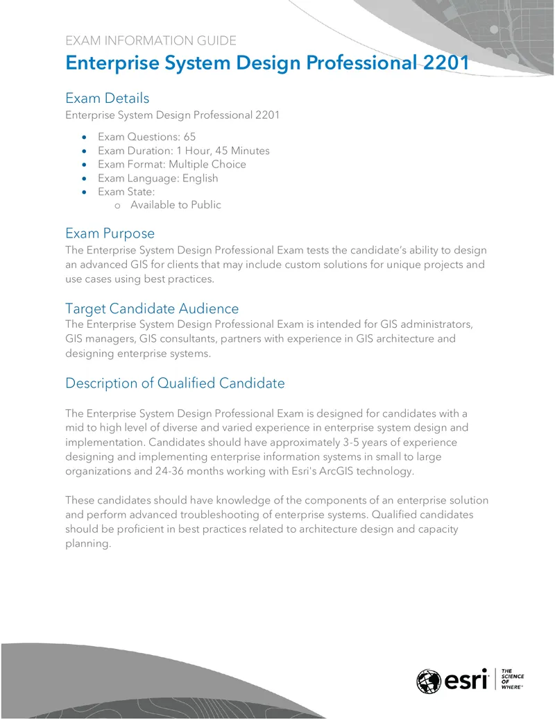 Enterprise System Design Professional Exam Information Guide