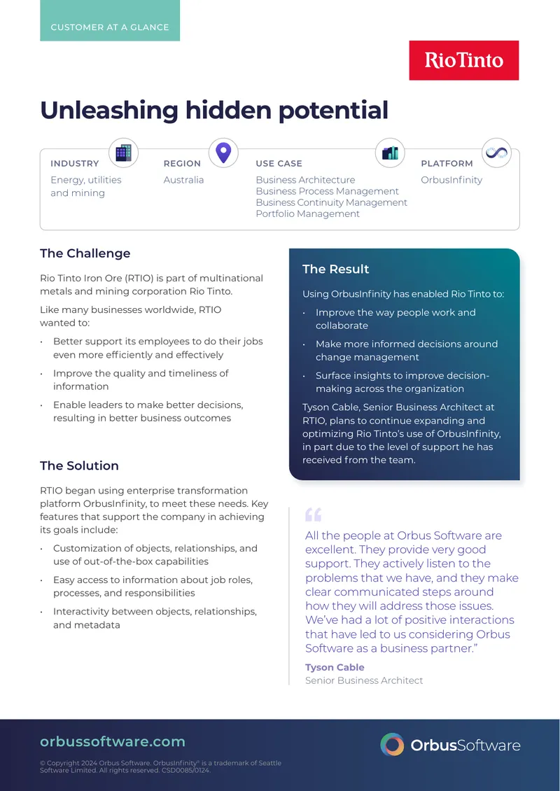 Enterprise Transformation with OrbusInfinity at Rio Tinto