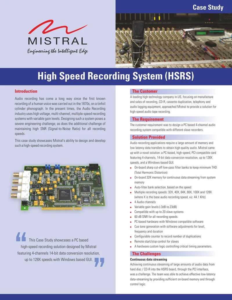 High-Speed Audio Recording System Case Study