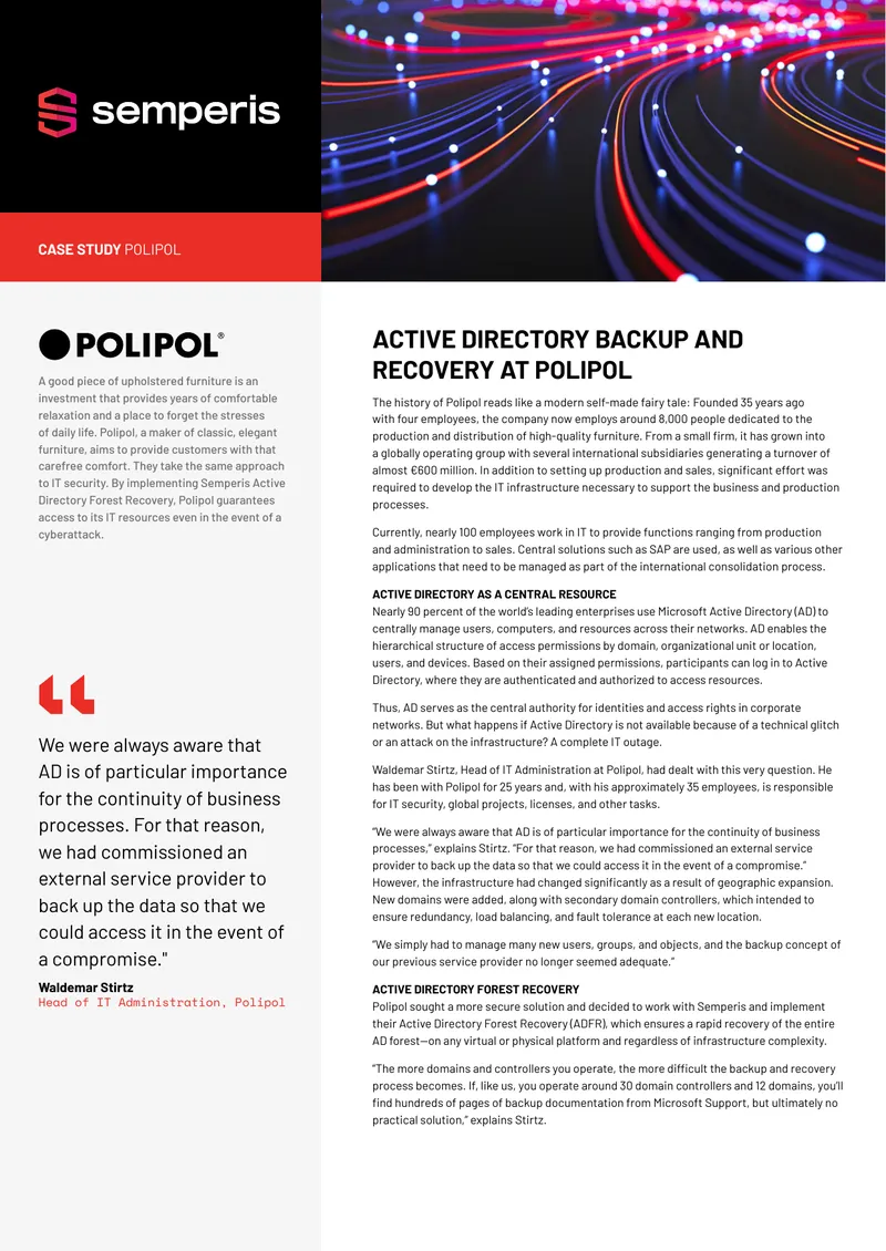 Active Directory Backup and Recovery at Polipol