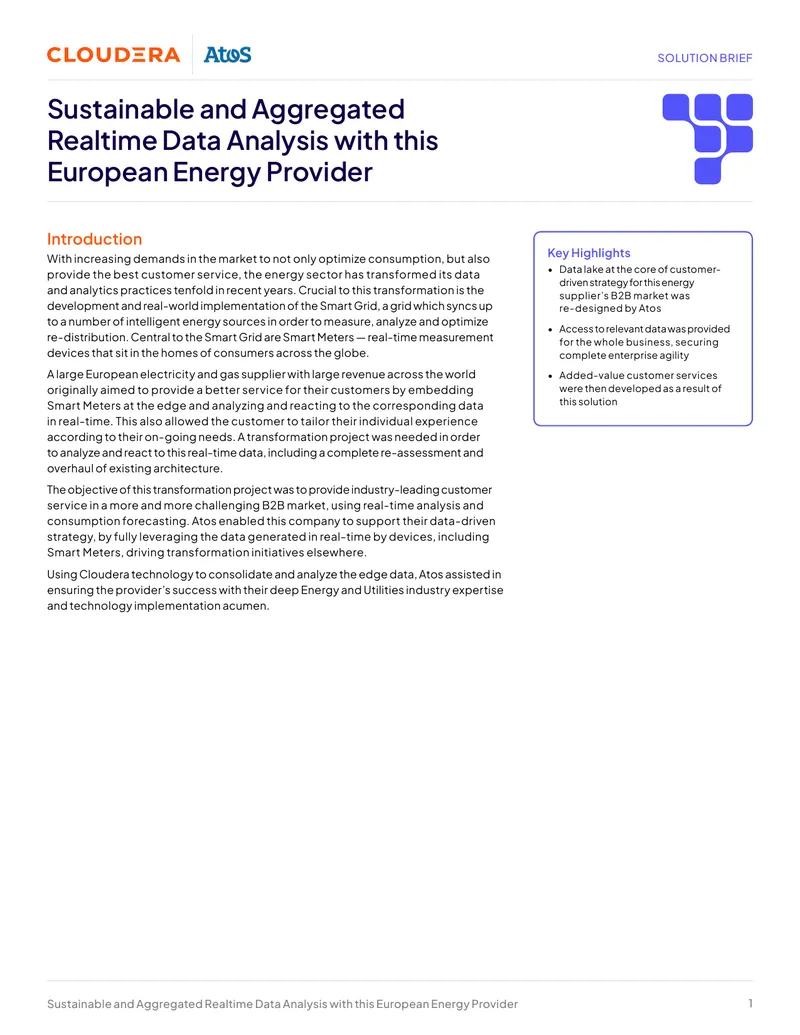 Sustainable Realtime Data Analysis for Energy Providers