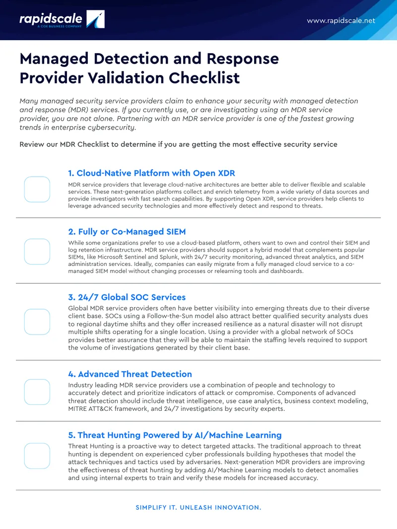Managed Detection and Response Provider Validation Checklist