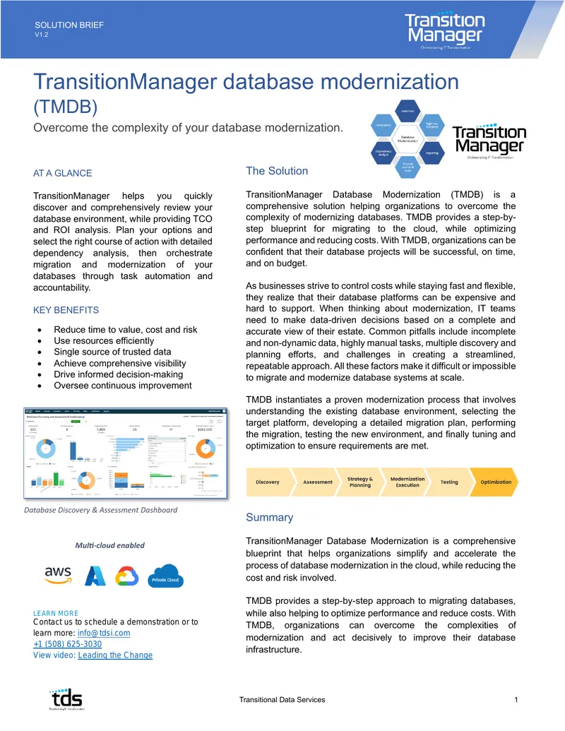 TransitionManager Database Modernization Solution Brief