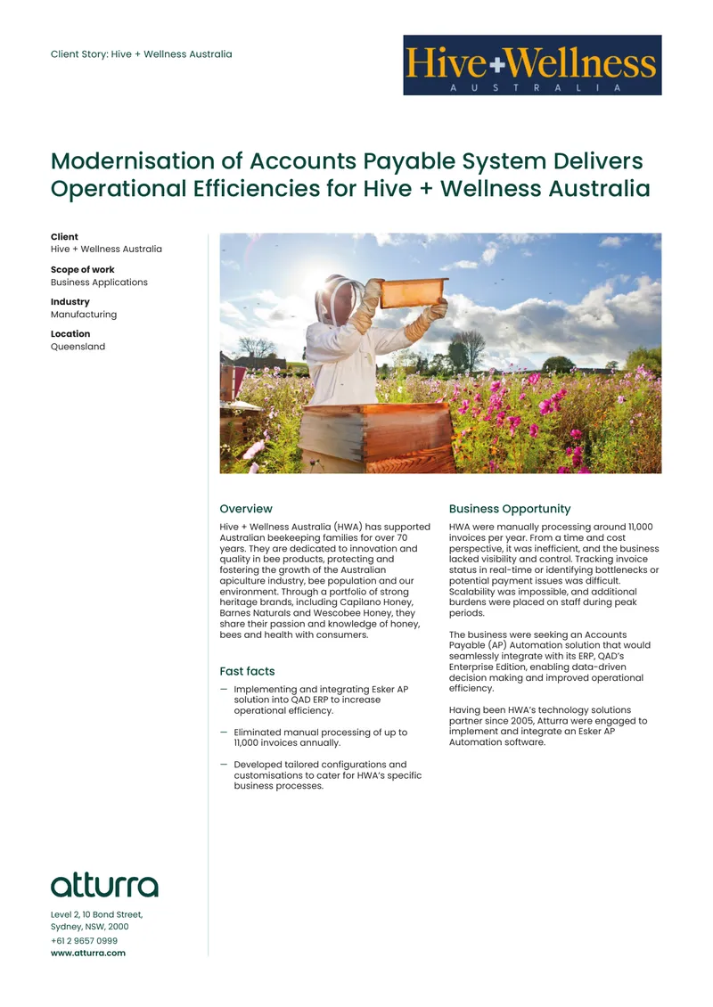 Accounts Payable System Modernisation for Hive + Wellness Australia