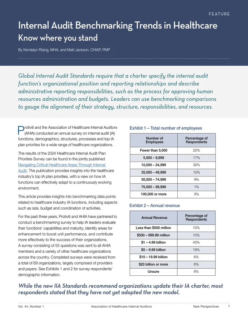 Internal Audit Benchmarking Trends in Healthcare preview page 1
