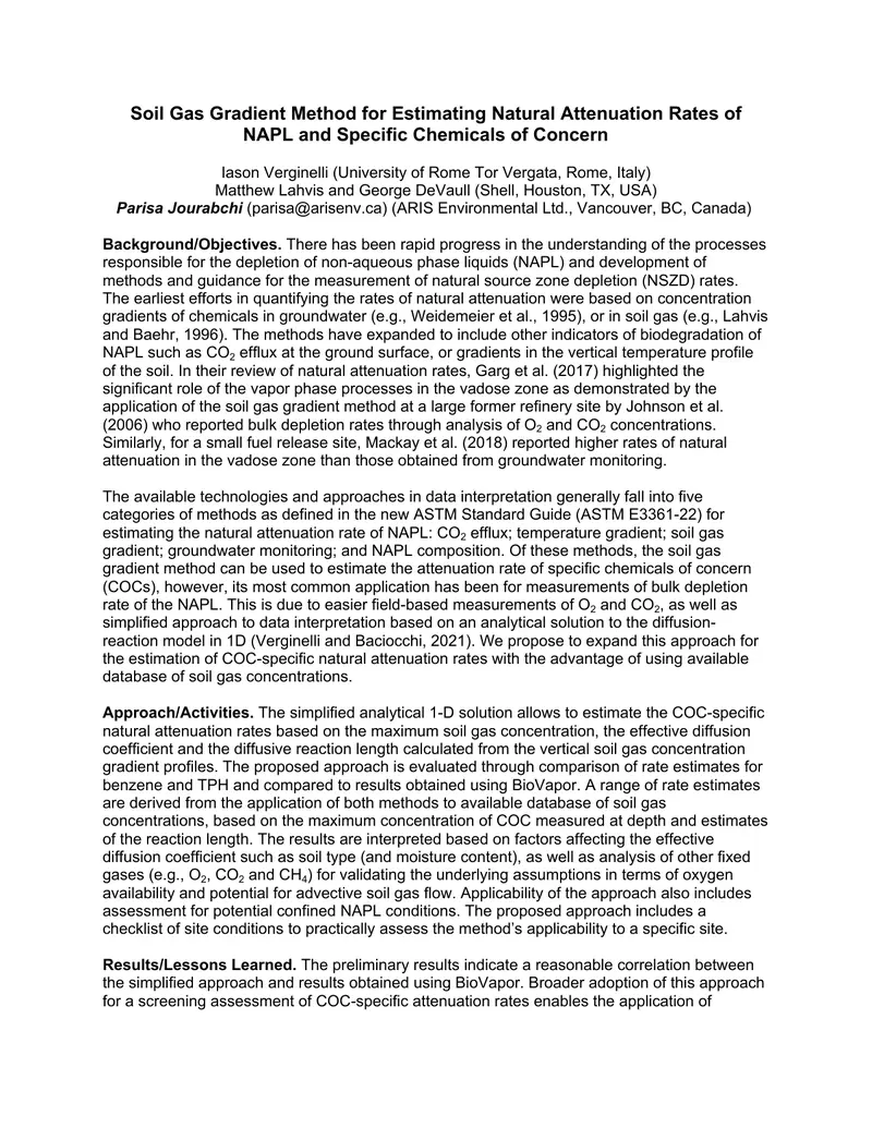 Soil Gas Gradient Method for Estimating Natural Attenuation Rates