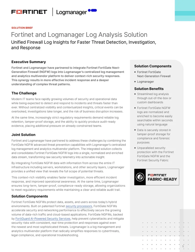 Fortinet and Logmanager Log Analysis Solution