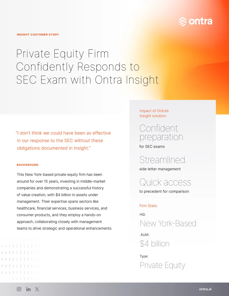 Private Equity Firm Utilizes Ontra Insight for SEC Compliance